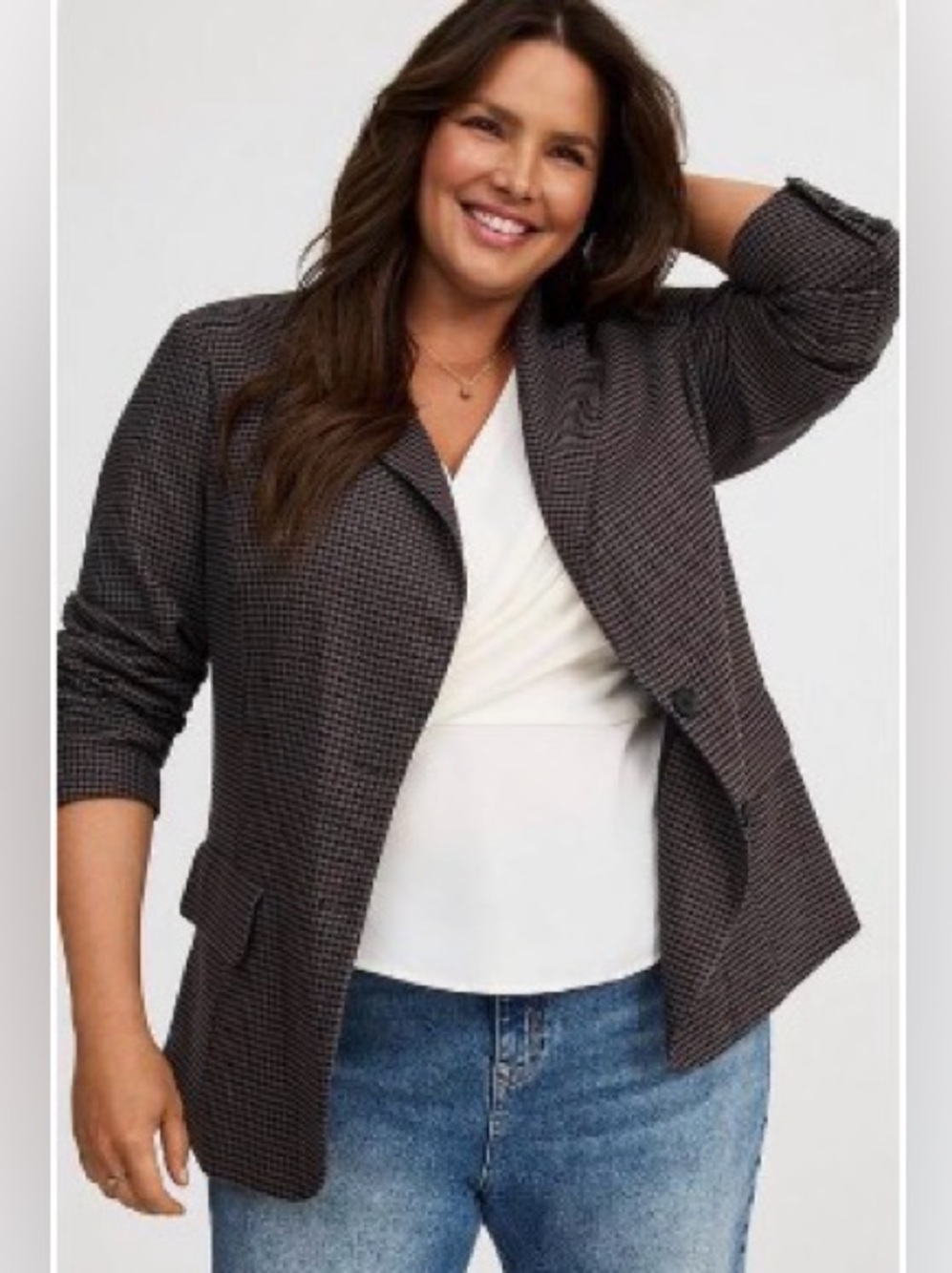 NWT TORRID Classic Women's Blazer Jacket in Charcoal Houndstooth Size 1X
